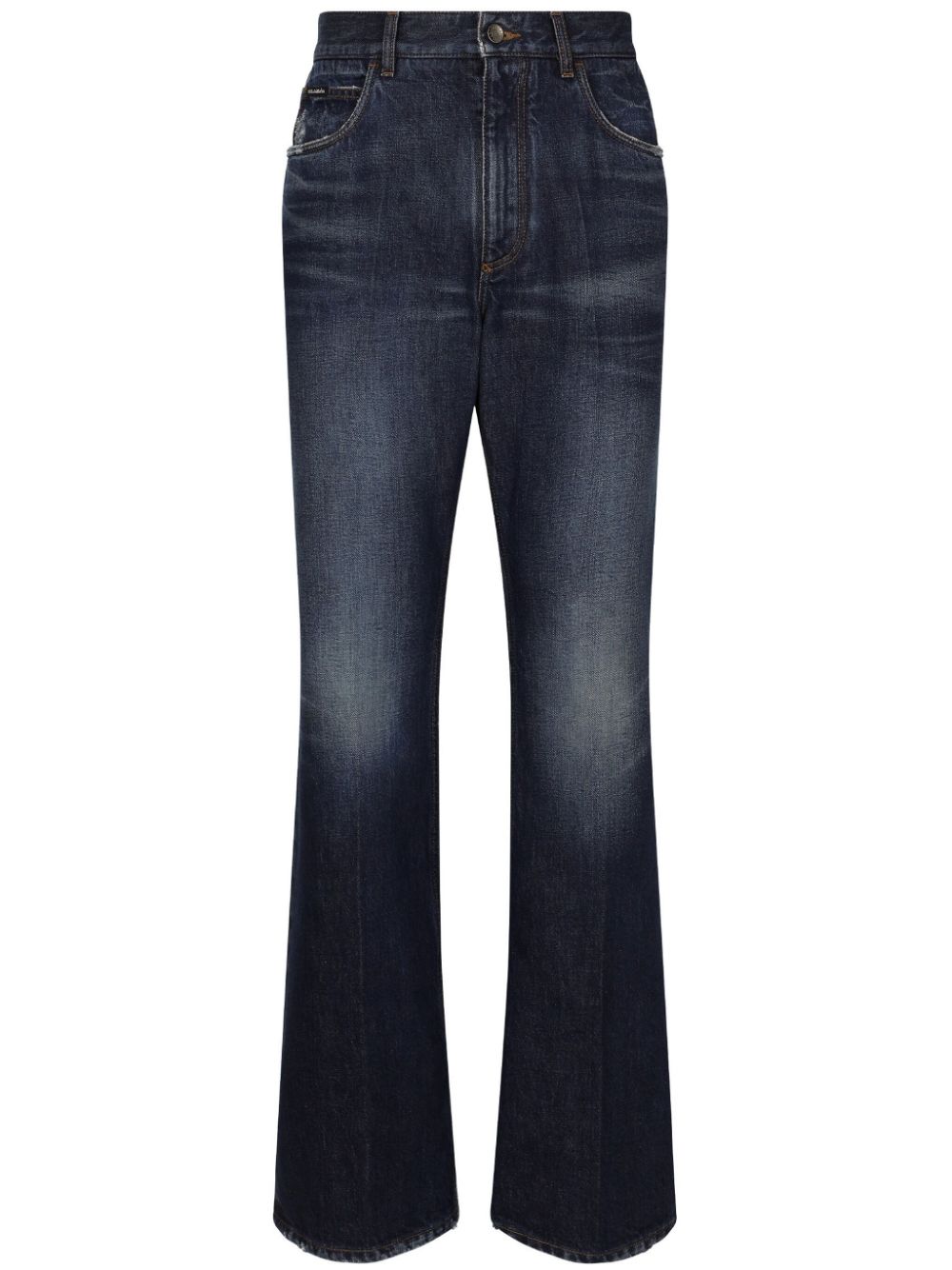 Dolce & Gabbana logo-applique long-length bootcut jeans - Blue von Dolce & Gabbana