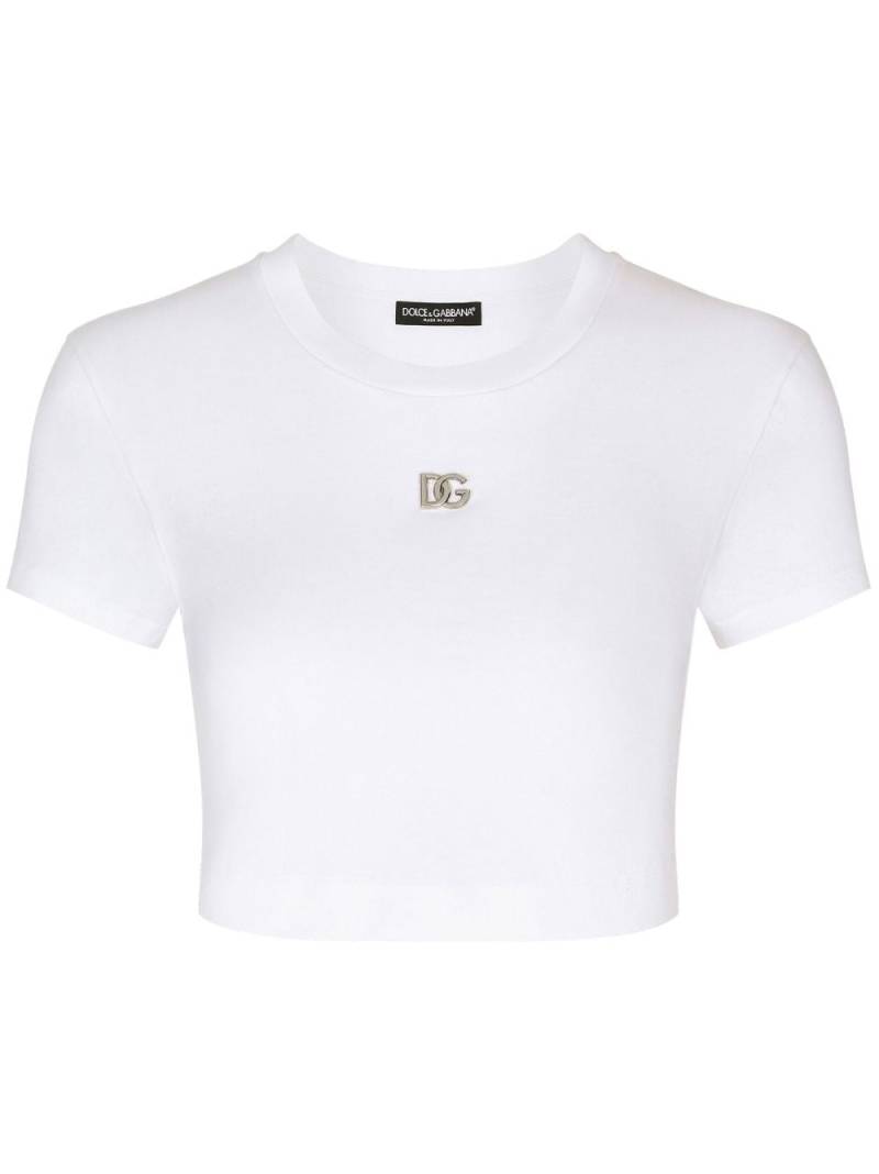 Dolce & Gabbana logo-embroidered crop T-shirt - White von Dolce & Gabbana