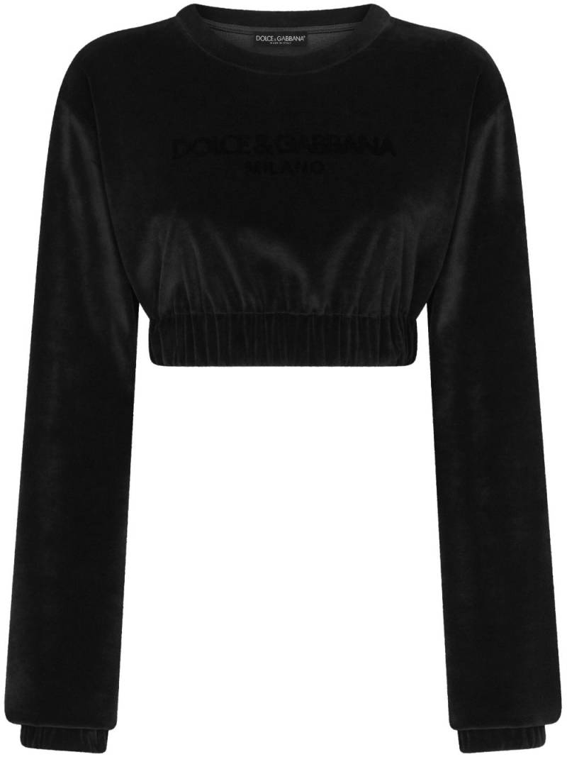 Dolce & Gabbana logo-embroidered cropped sweatshirt - Black von Dolce & Gabbana