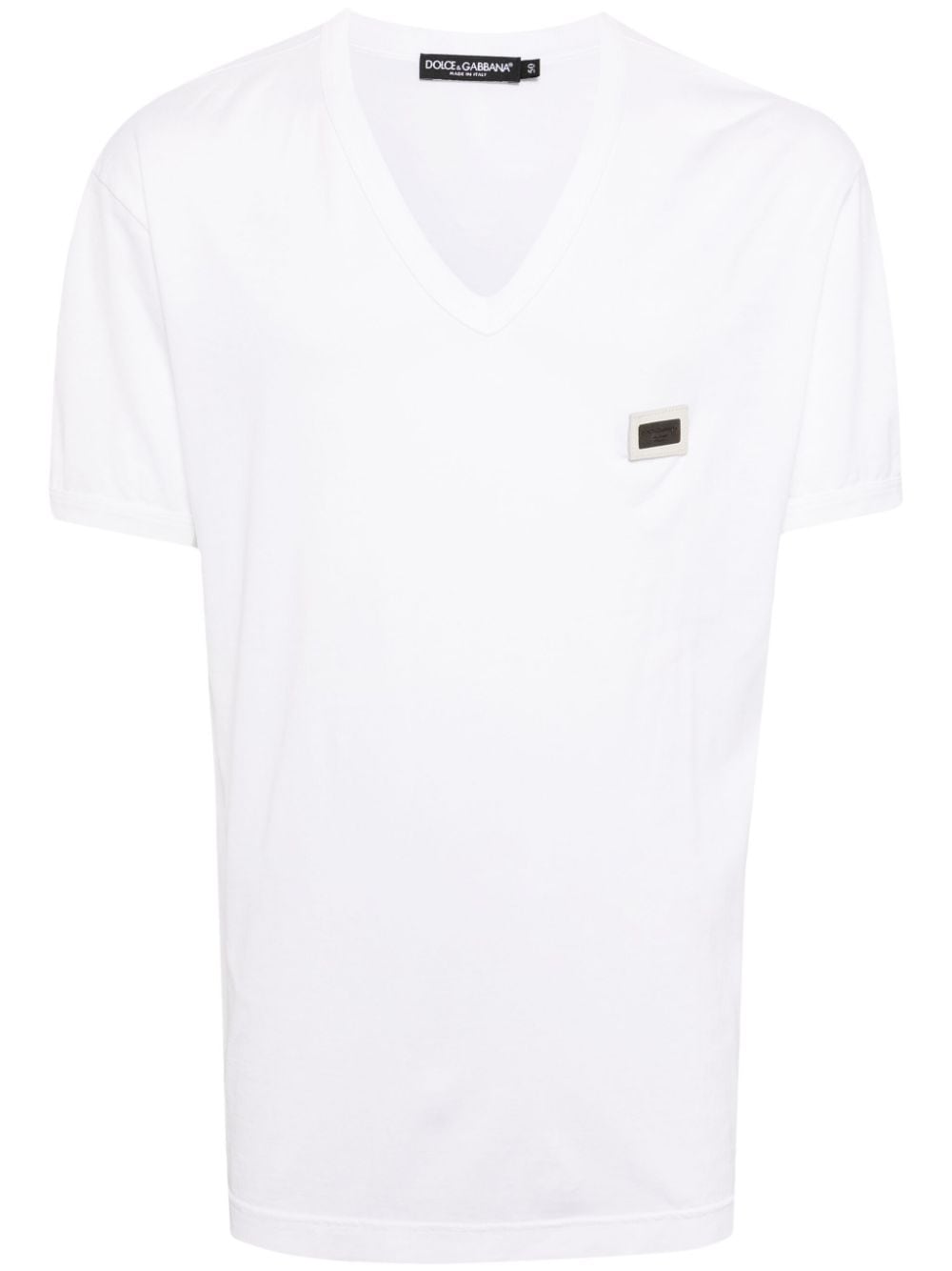 Dolce & Gabbana logo-patch V-neck cotton T-shirt - White von Dolce & Gabbana