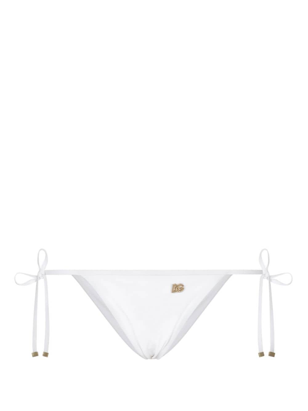 Dolce & Gabbana logo-plaque side-tie bikini bottom - White von Dolce & Gabbana