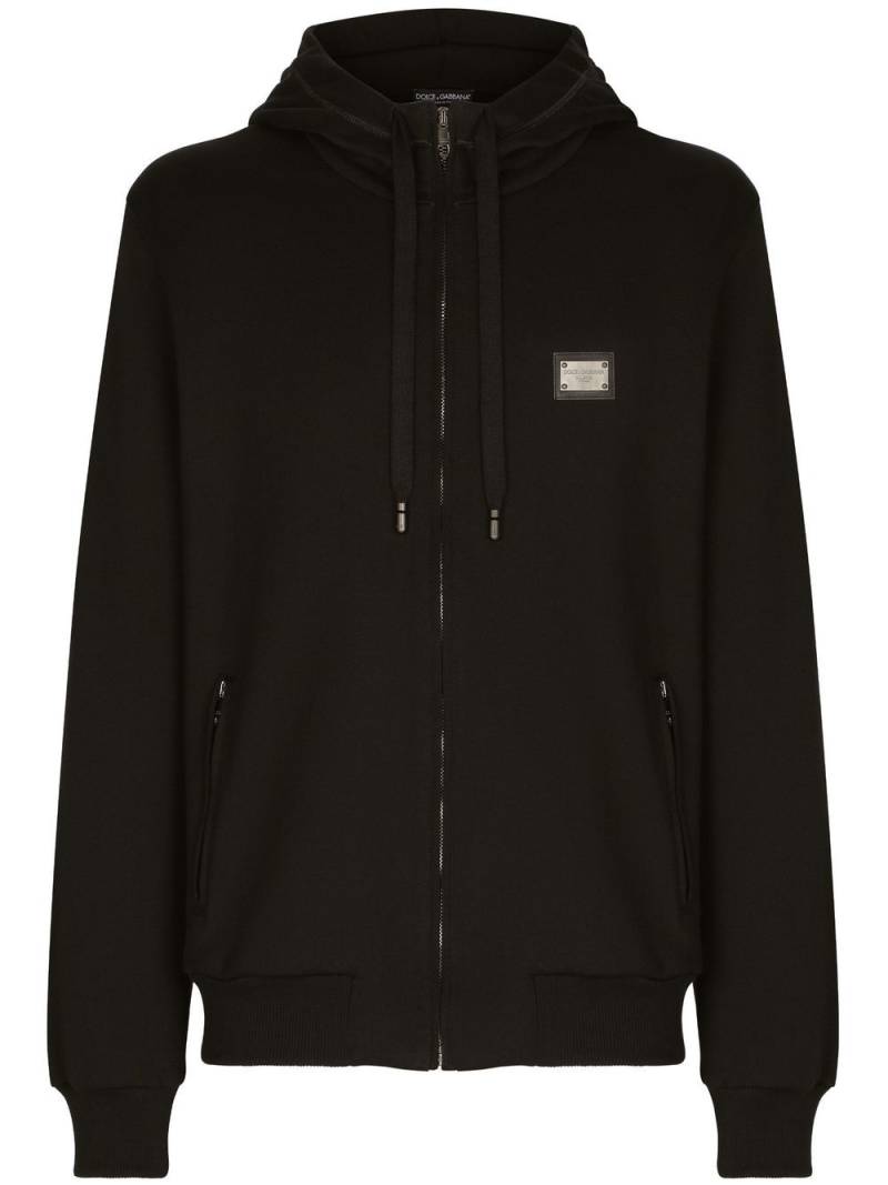 Dolce & Gabbana logo-tag zip-up hoodie - Black von Dolce & Gabbana