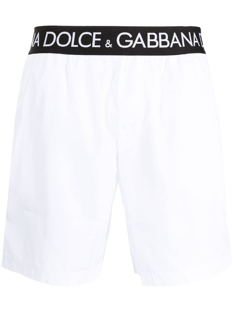 Dolce & Gabbana logo-waistband swim shorts - White von Dolce & Gabbana