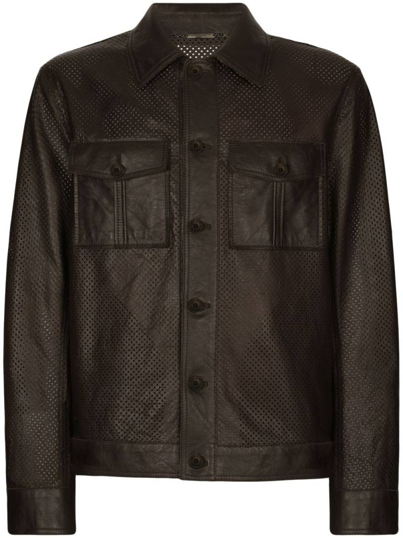 Dolce & Gabbana perforated leather shirt jacket - Brown von Dolce & Gabbana