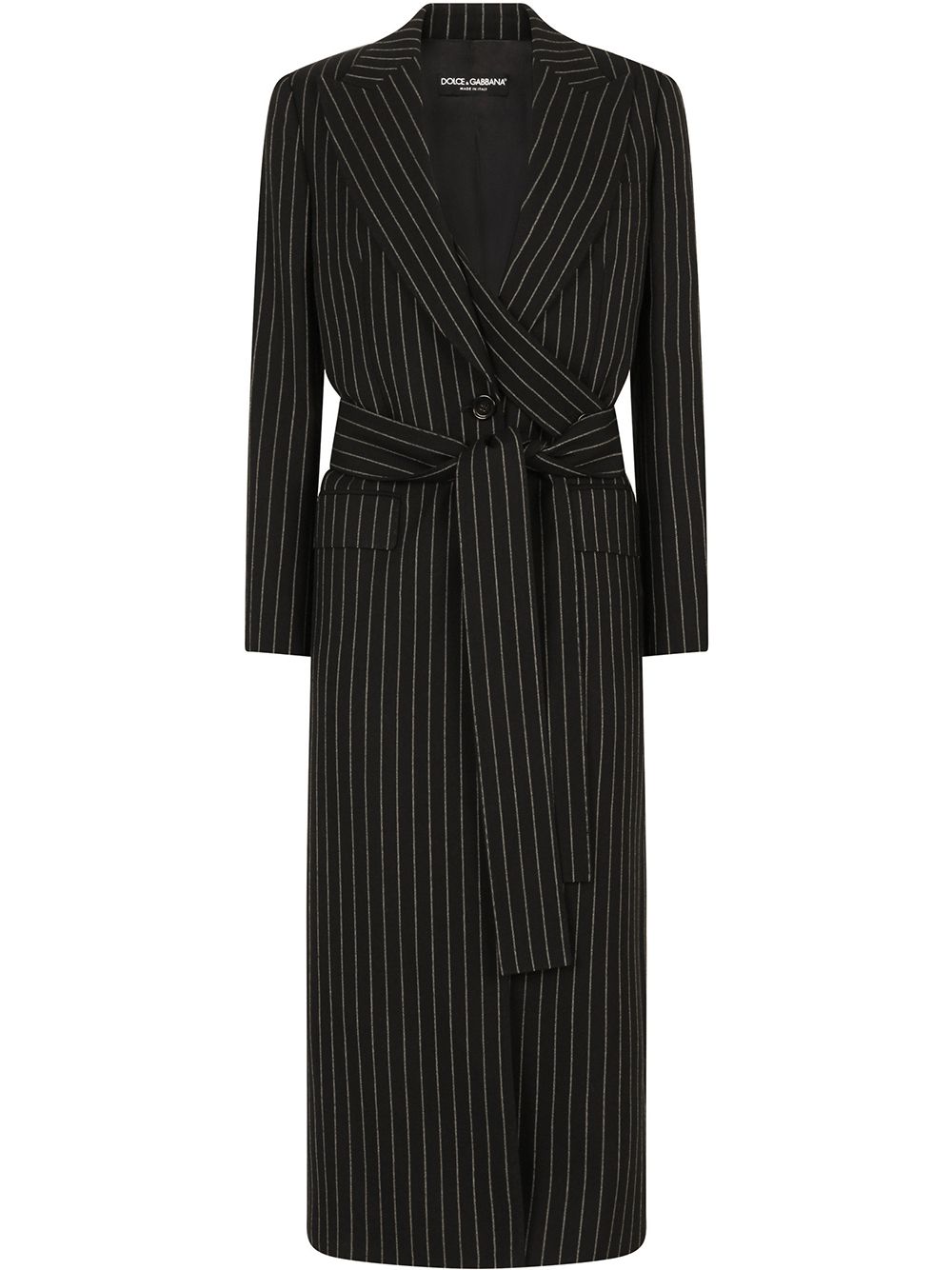 Dolce & Gabbana pinstriped belted coat - Black von Dolce & Gabbana