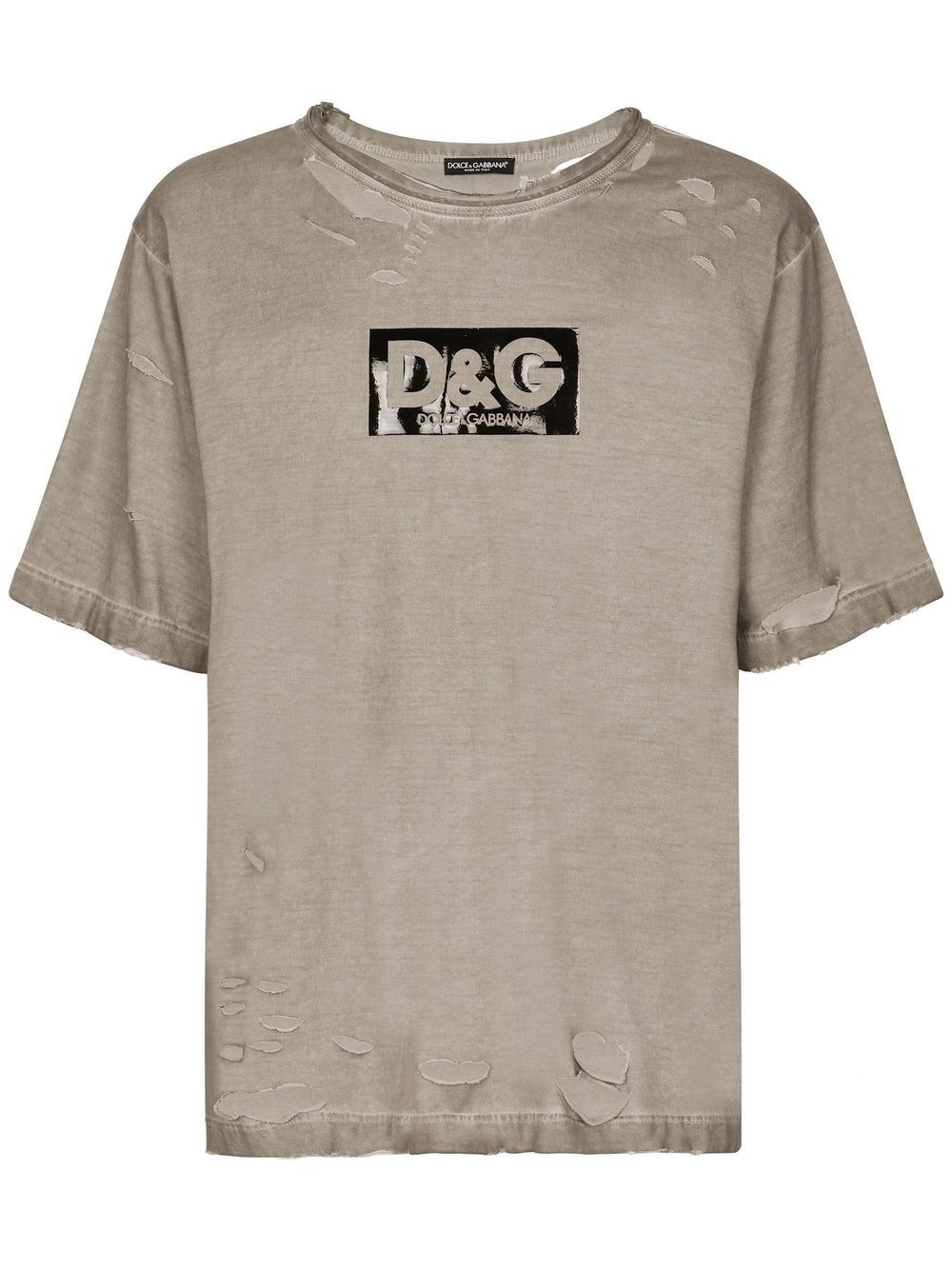 Dolce & Gabbana ripped-detail logo-print T-shirt - Grey von Dolce & Gabbana