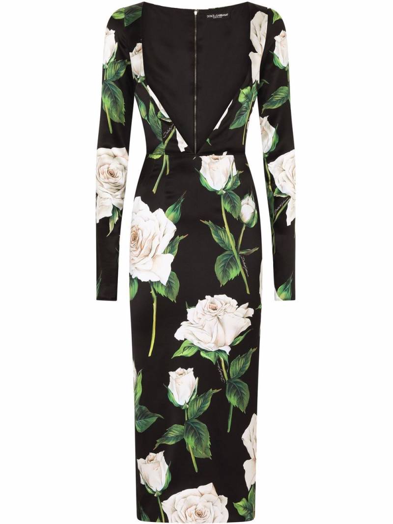 Dolce & Gabbana rose print cut-out midi dress - Black von Dolce & Gabbana