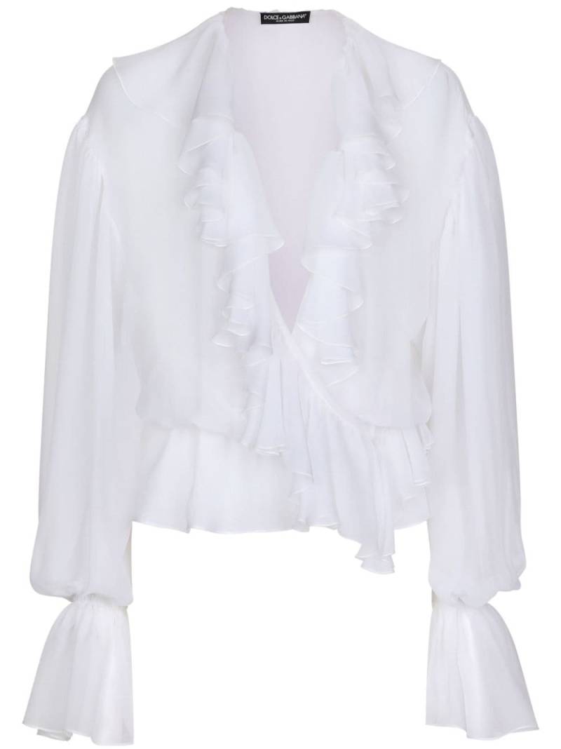 Dolce & Gabbana ruffled-trim silk cropped blouse - White von Dolce & Gabbana