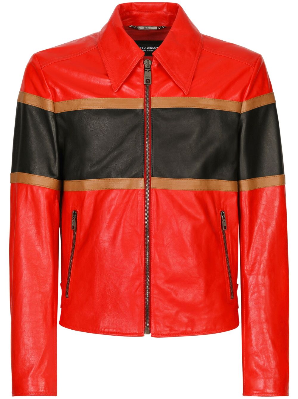 Dolce & Gabbana striped leather shirt jacket - Red von Dolce & Gabbana