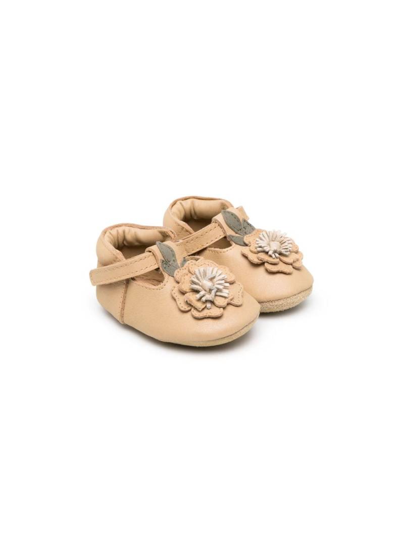 Donsje floral-appliqué leather crib shoes - Brown von Donsje