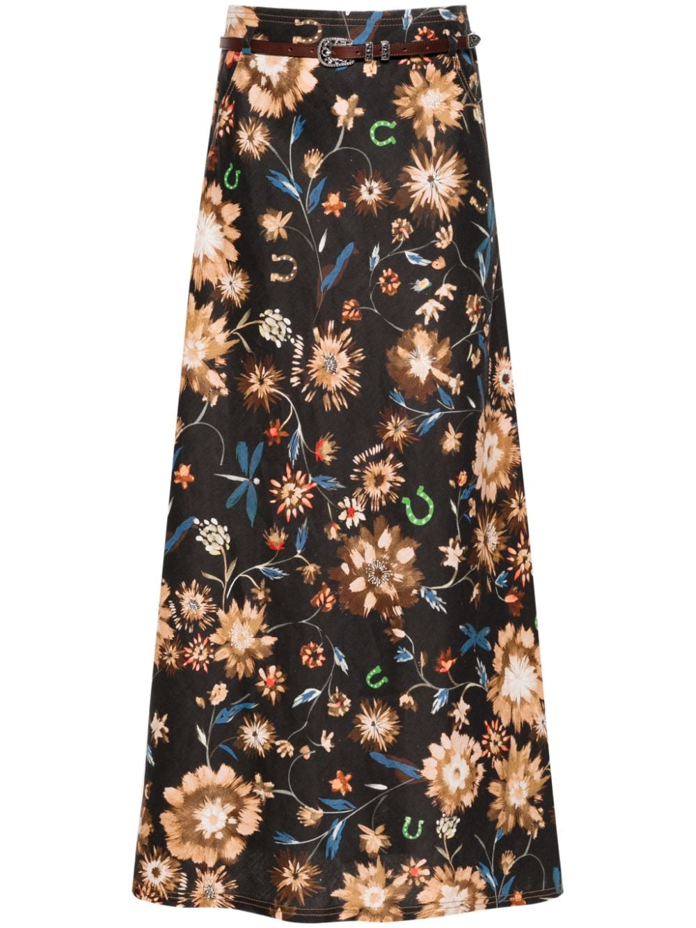 Dorothee Schumacher floral-print linen midi skirt - Black von Dorothee Schumacher