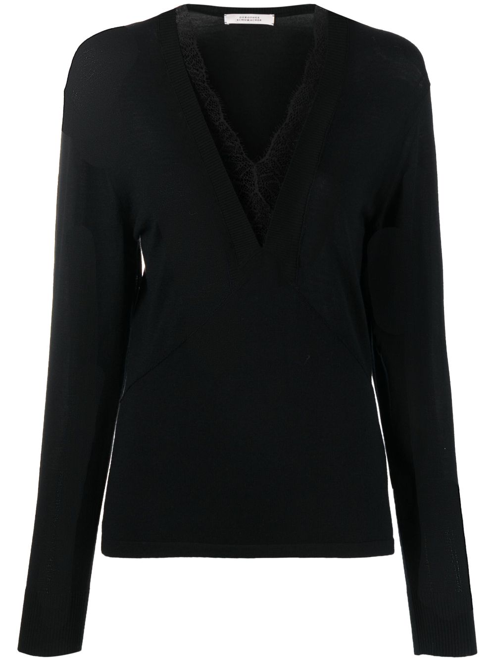 Dorothee Schumacher lace-detail long-sleeve wool top - Black von Dorothee Schumacher