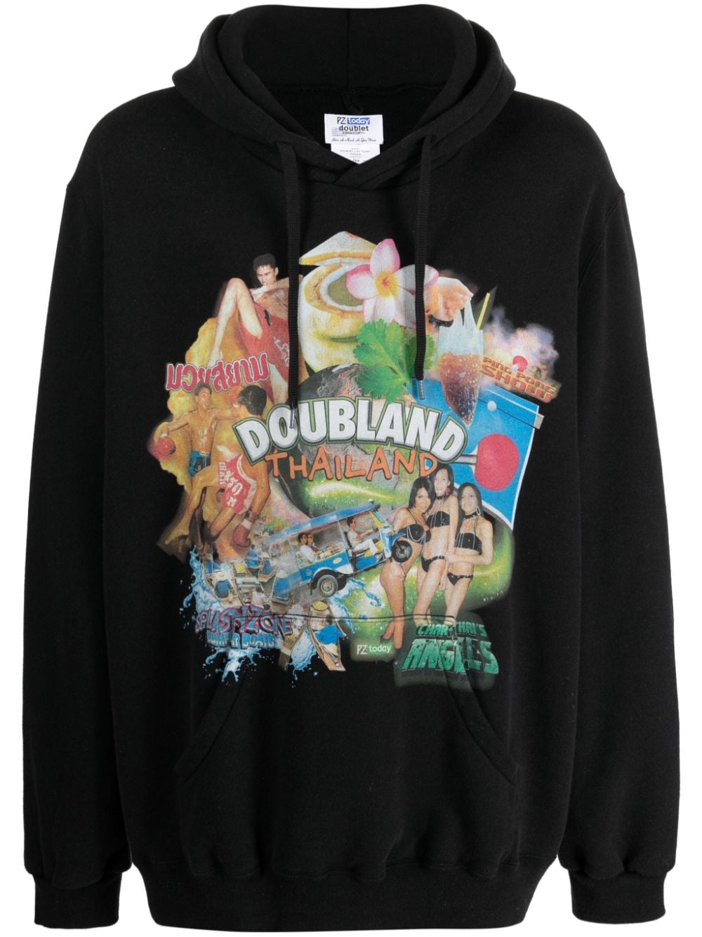 Doublet logo-print cotton hoodie - Black von Doublet