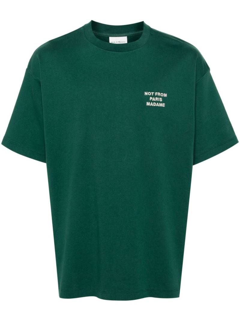 Drôle De Monsieur slogan-embroidered cotton T-shirt - Green von Drôle De Monsieur
