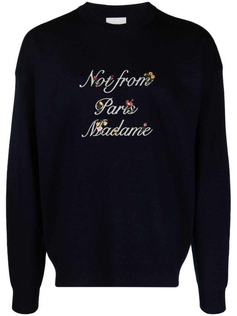 Drôle De Monsieur slogan-embroidered merino-wool jumper - Blue von Drôle De Monsieur