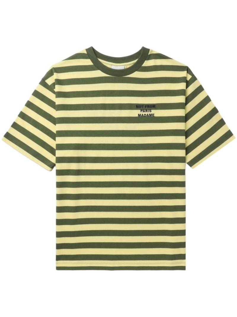 Drôle De Monsieur slogan-print striped T-shirt - Green von Drôle De Monsieur