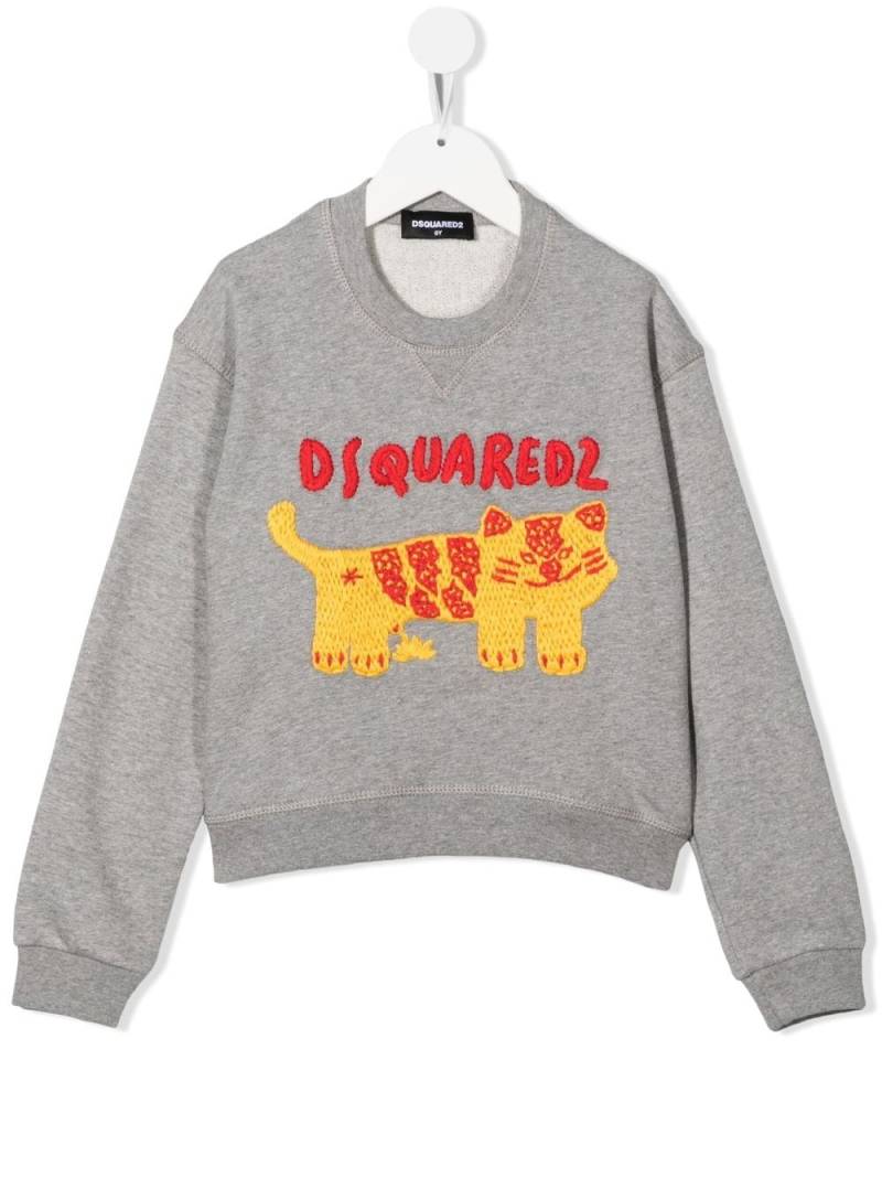 Dsquared2 Kids logo animal-embroidered sweatshirt - Grey von Dsquared2 Kids