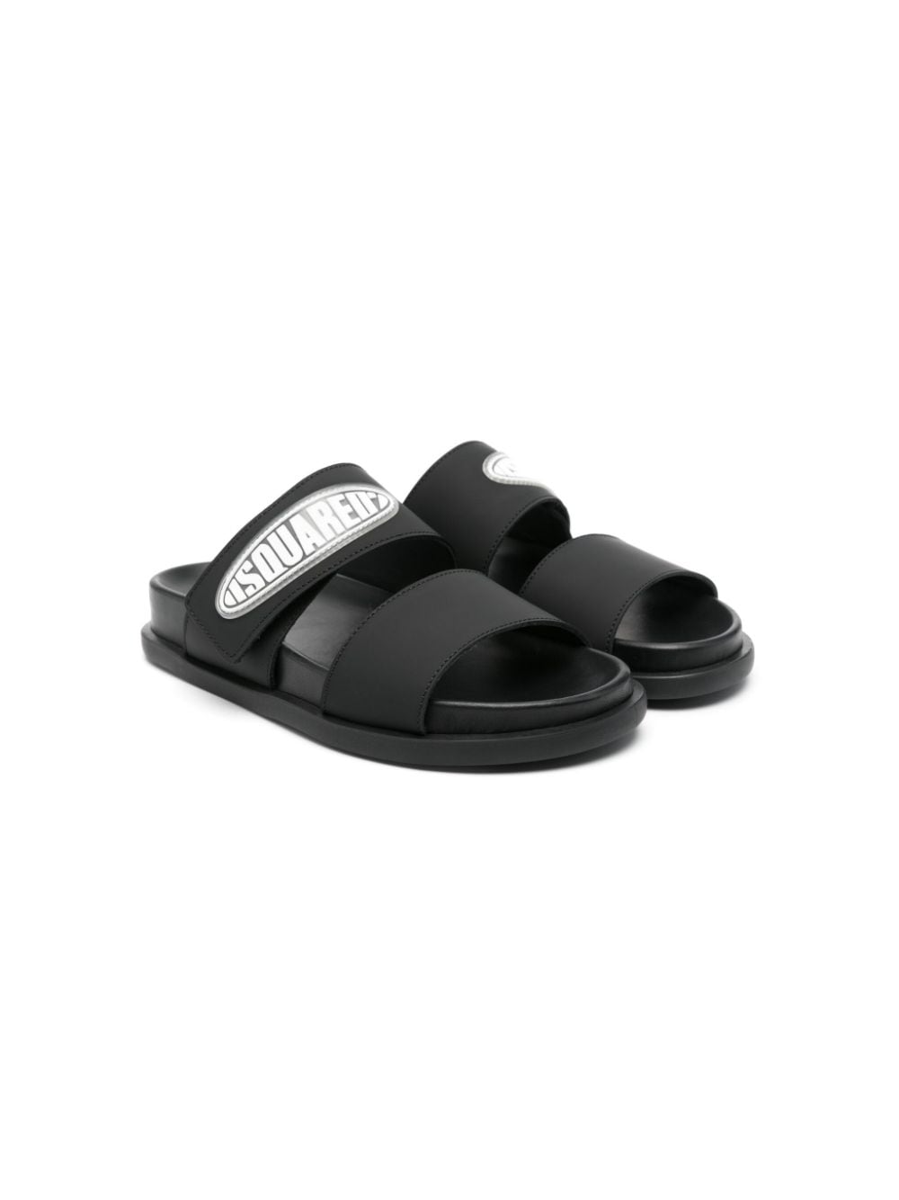 Dsquared2 Kids logo-appliqué leather slides - Black von Dsquared2 Kids