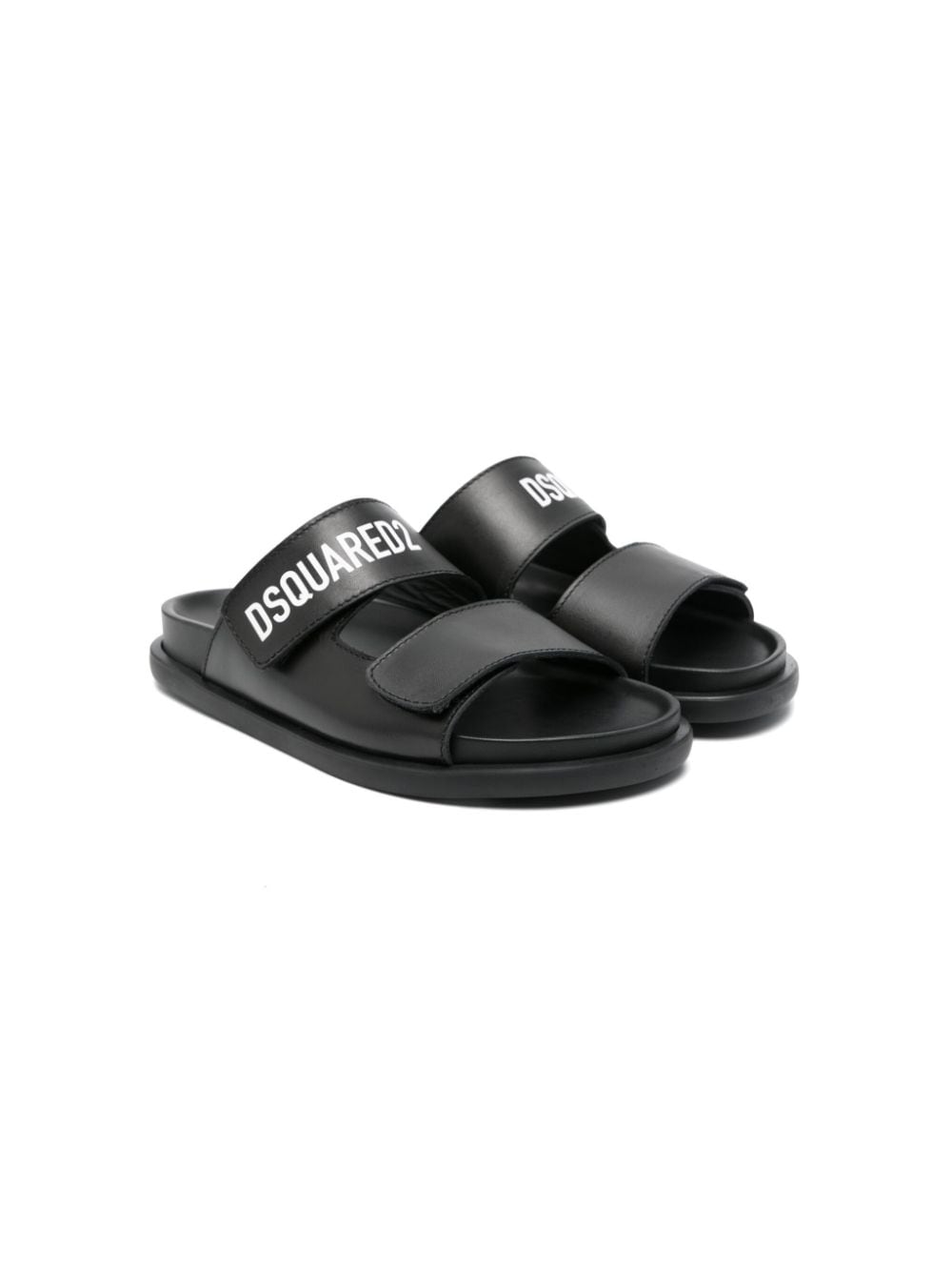 Dsquared2 Kids logo-print leather slides - Black von Dsquared2 Kids