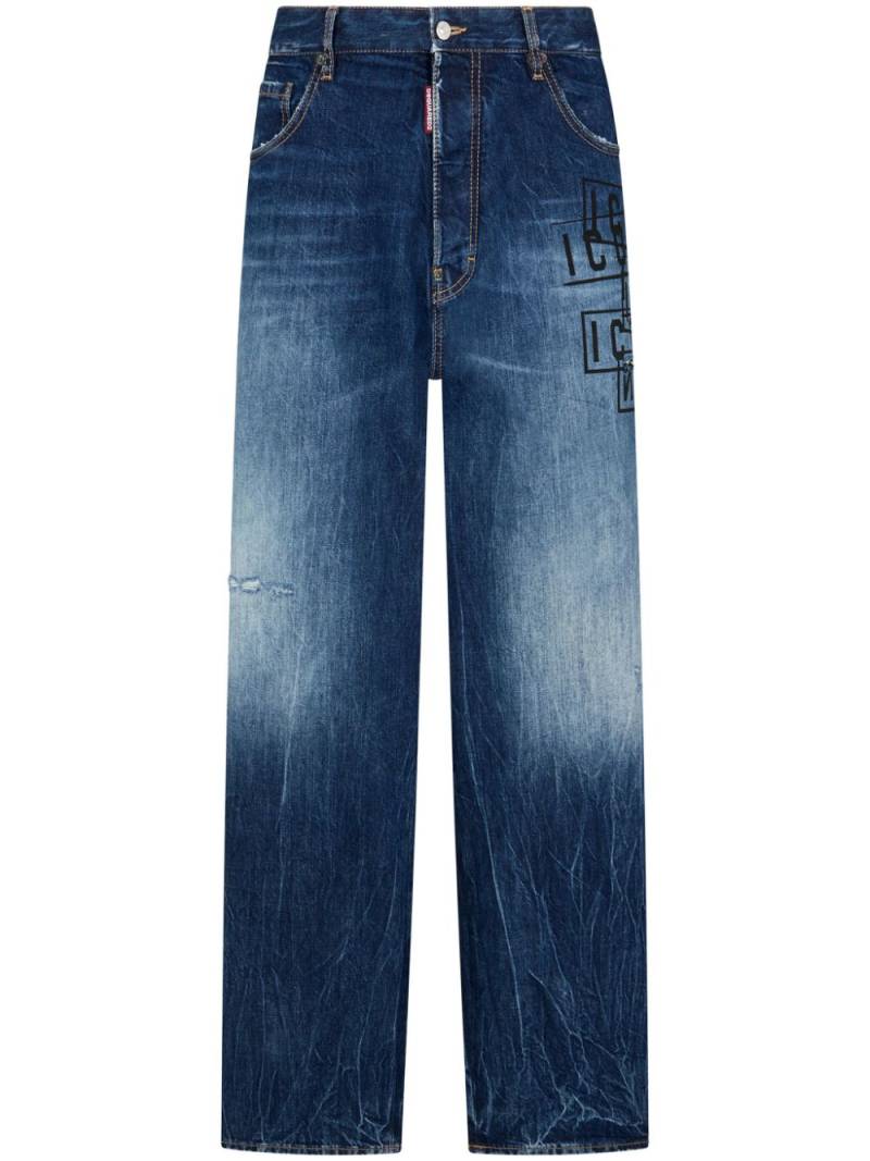 Dsquared2 Icon-print high-rise straight-leg jeans - Blue von Dsquared2