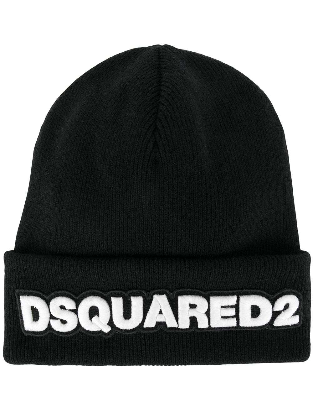 Dsquared2 logo patch ribbed beanie - Black von Dsquared2