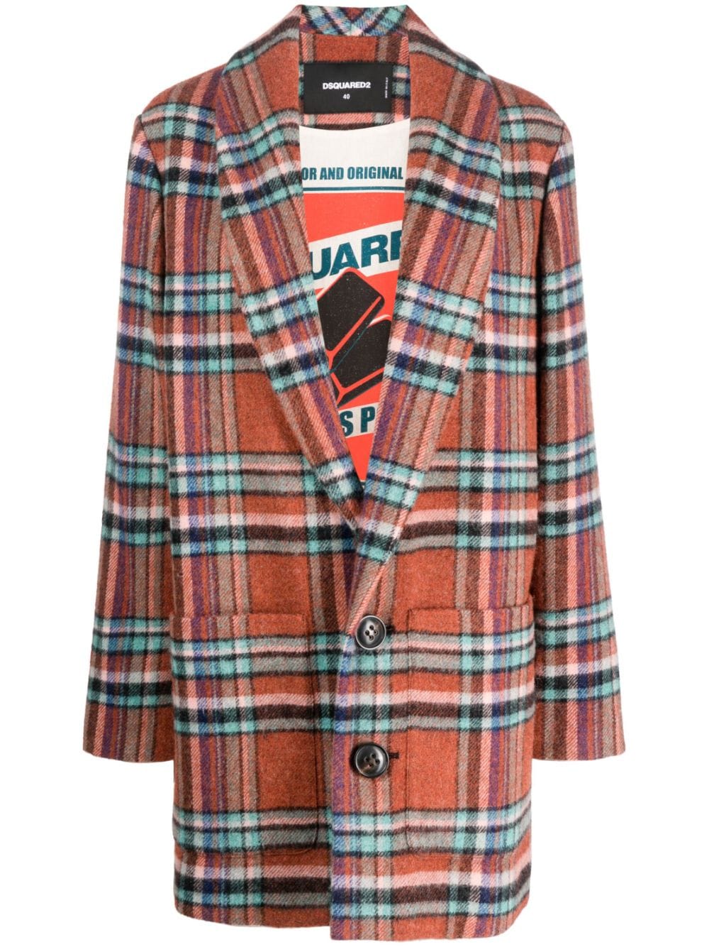 Dsquared2 check-pattern single-breasted wool coat - Brown von Dsquared2