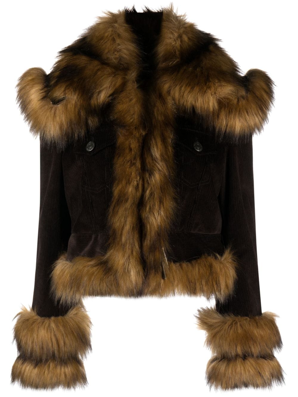 Dsquared2 faux-fur trim corduroy cotton jacket - Brown von Dsquared2