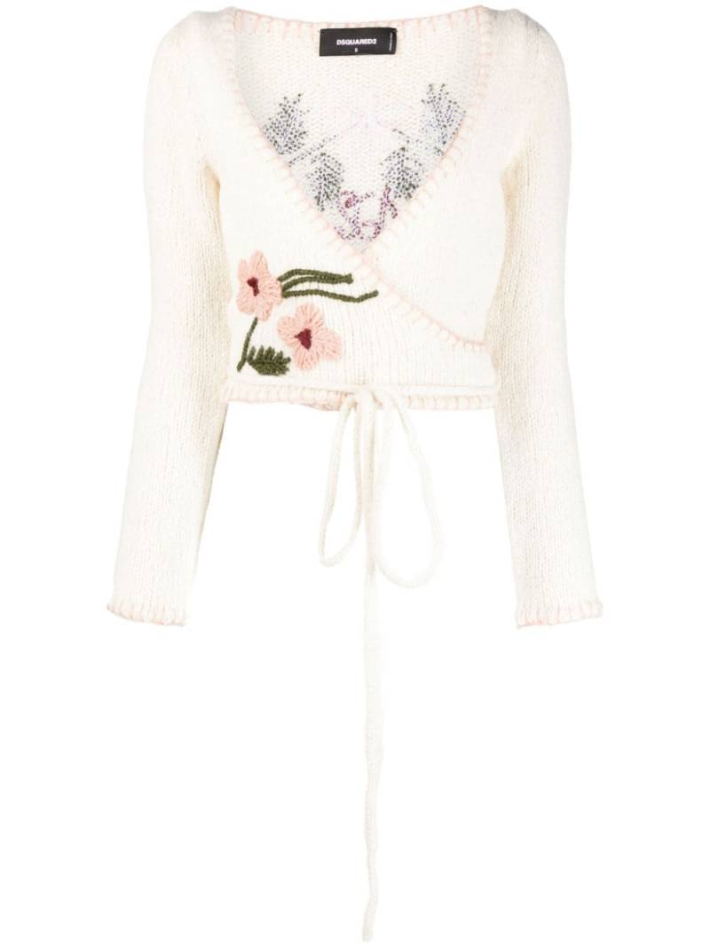 Dsquared2 floral-embroidery wrap cropped cardigan - Neutrals von Dsquared2