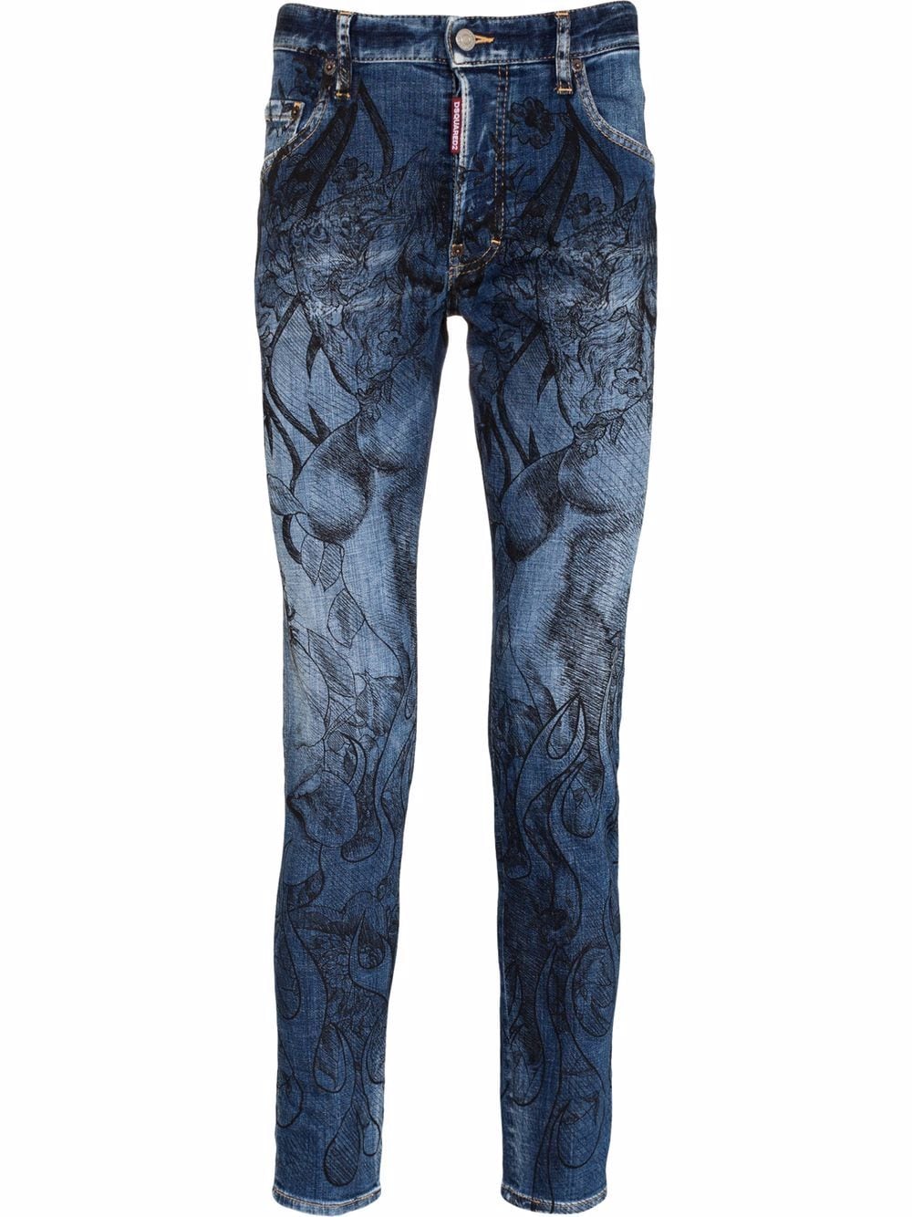 Dsquared2 floral-print bleached-effect skinny jeans - Blue von Dsquared2