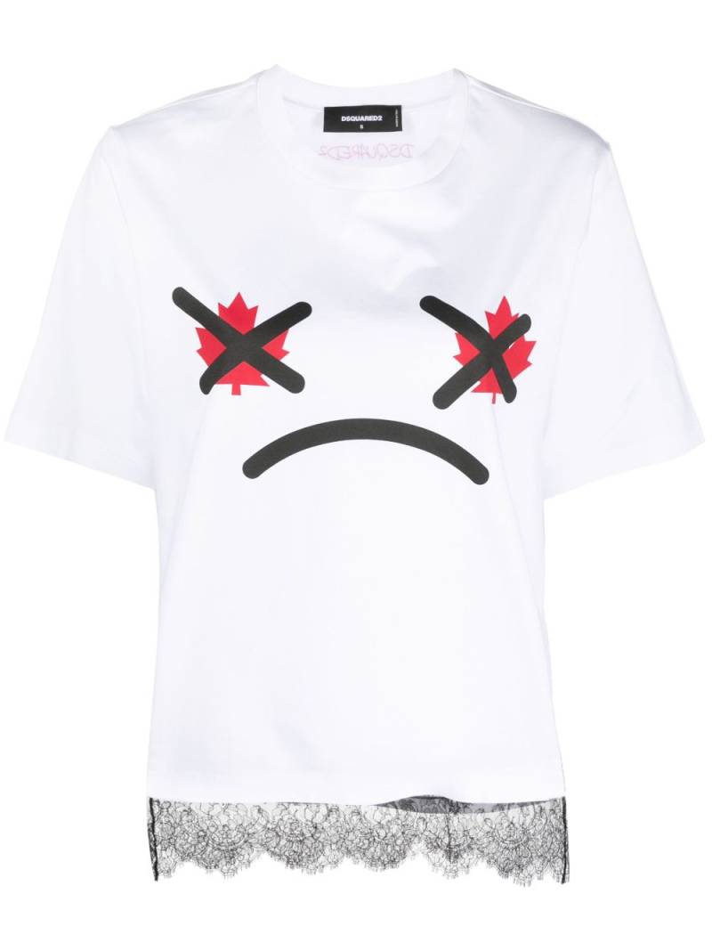 Dsquared2 lace-trim graphic-print T-shirt - White von Dsquared2