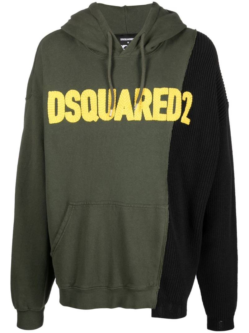 Dsquared2 logo-patched patchwork drawstring hoodie - Green von Dsquared2