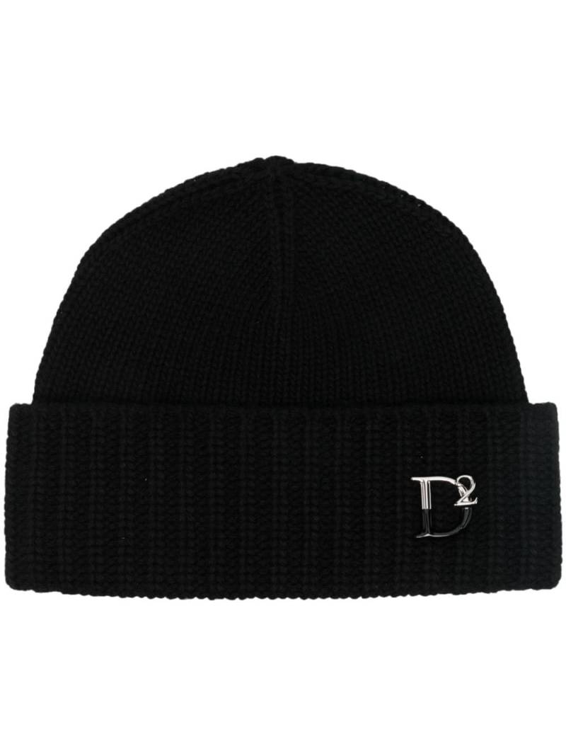Dsquared2 monogram-plaque knitted beanie - Black von Dsquared2