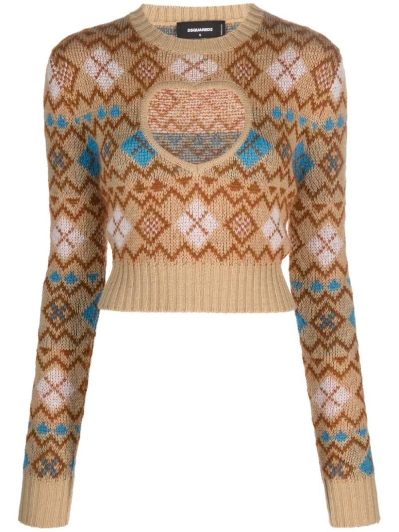 Dsquared2 patterned-intarsia cropped sweatshirt - Brown von Dsquared2