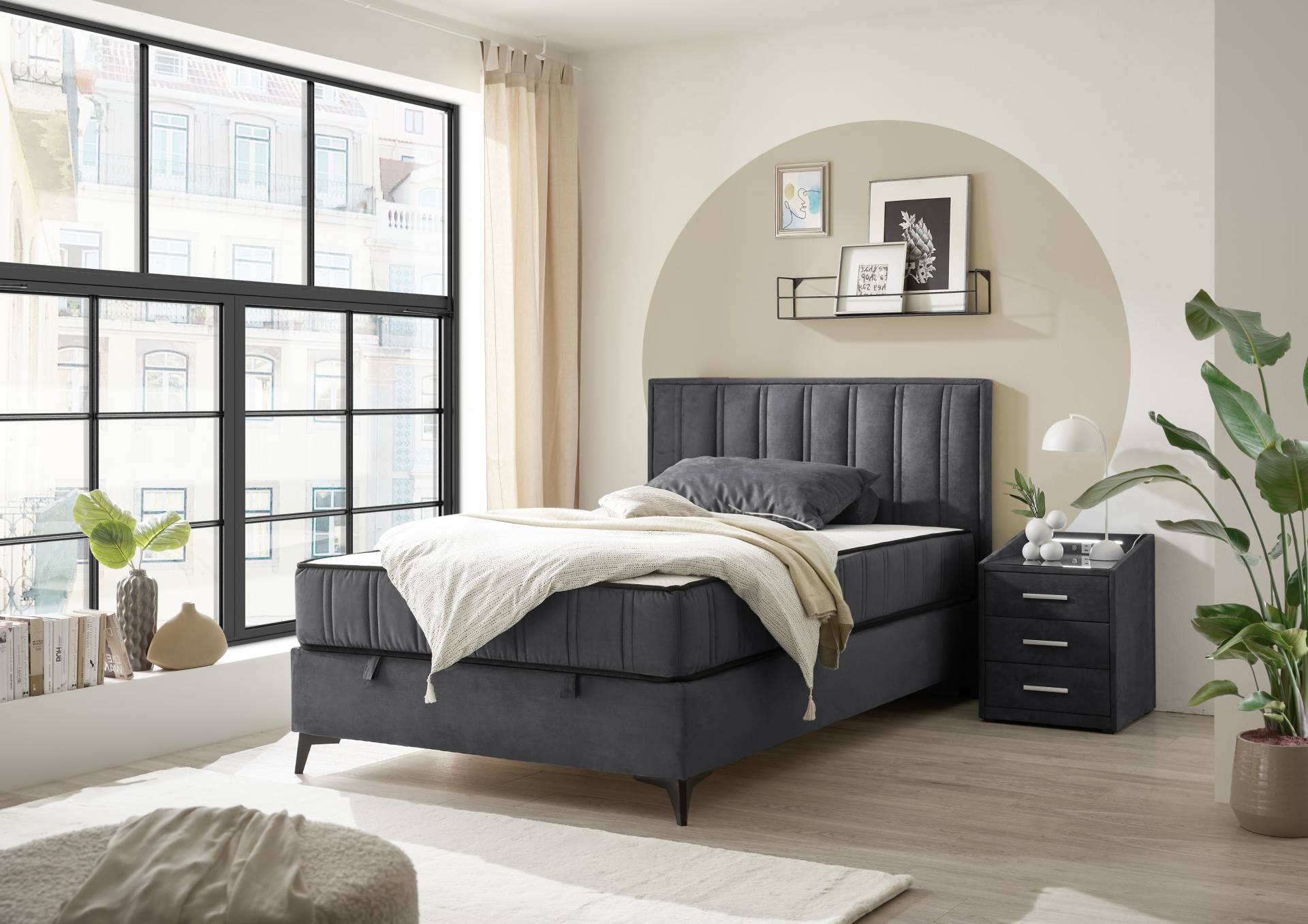 ED EXCITING DESIGN Boxbett »Monroe inkl. Bettkasten, erhältlich in den Breiten 120cm & 140cm«, Duo-Matratze - feste Seite mit Kokosmatte von ED EXCITING DESIGN