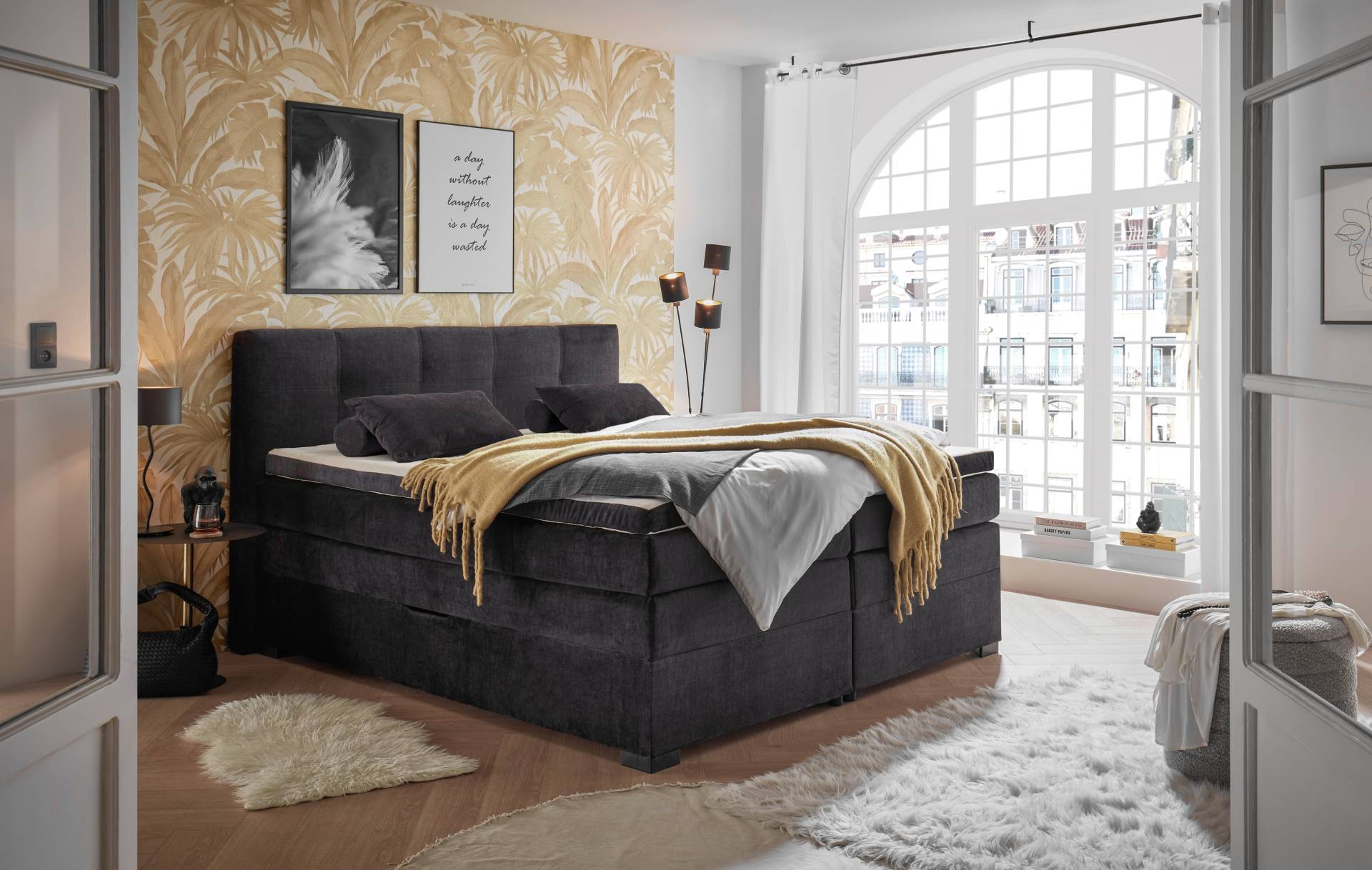 ED EXCITING DESIGN Boxspringbett »Fanes mit Komforteinstiegshöhe von 73cm«, erhältlich in 180x200cm, inkl. Bettkasten und Visco-Topper von ED EXCITING DESIGN