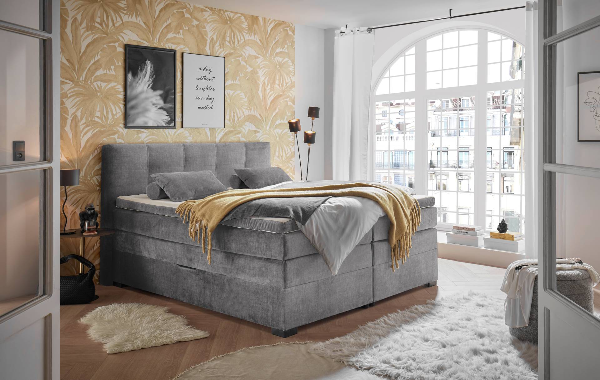ED EXCITING DESIGN Boxspringbett »Fanes mit Komforteinstiegshöhe von 73cm«, erhältlich in 180x200cm, inkl. Bettkasten und Visco-Topper von ED EXCITING DESIGN