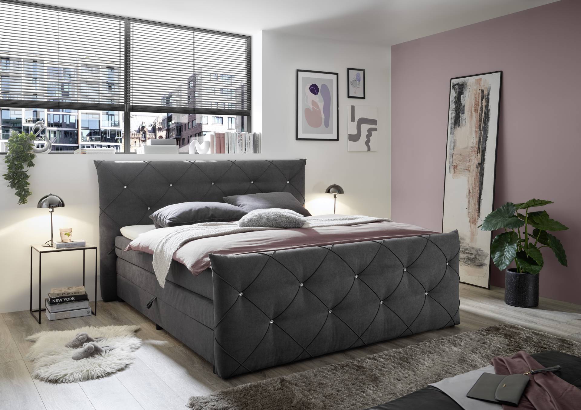 ED EXCITING DESIGN Boxspringbett »Villano«, mit Strasssteinen, Breite: 180cm, mit Bettkasten, inkl. Topper von ED EXCITING DESIGN