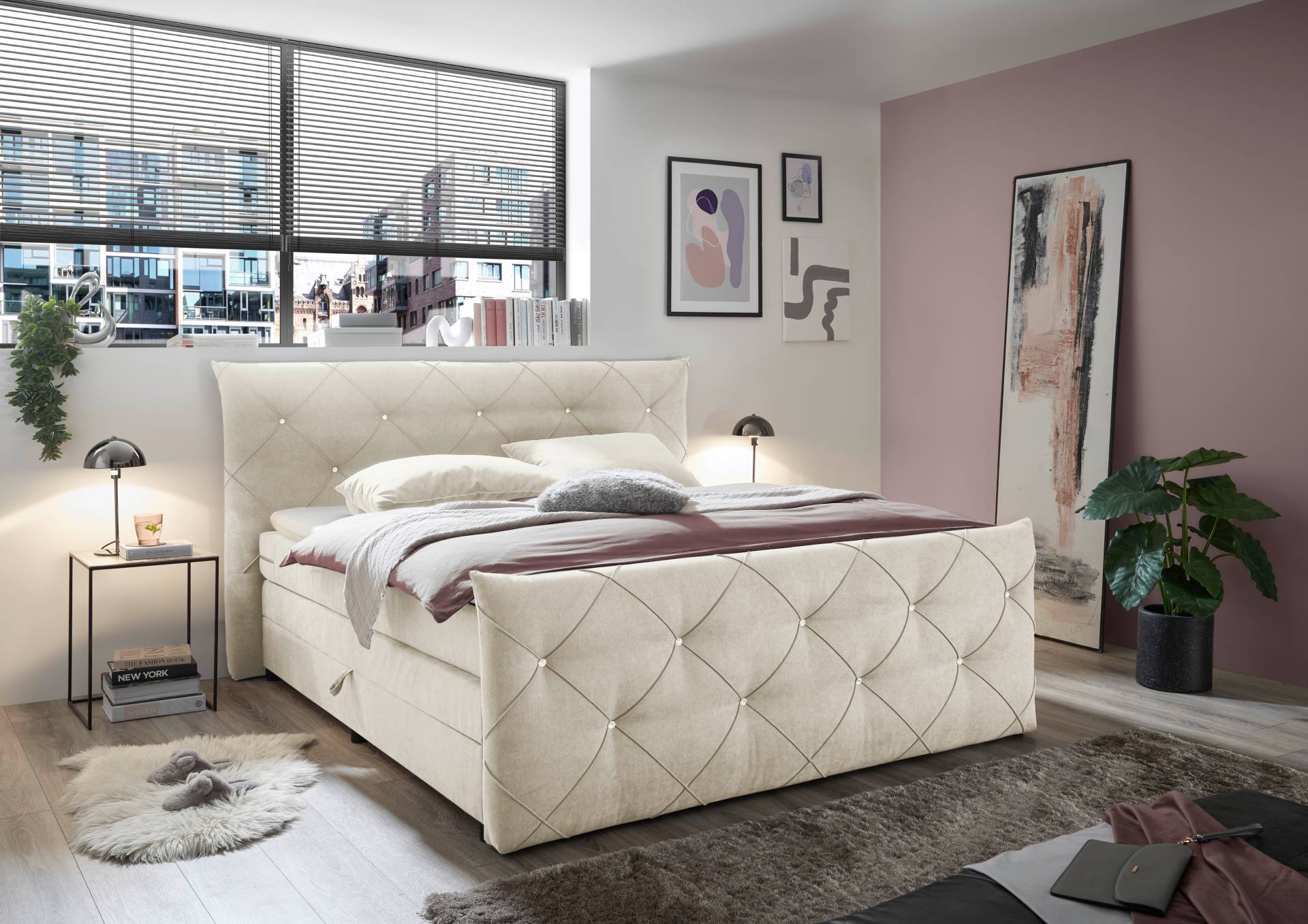 ED EXCITING DESIGN Boxspringbett »Villano«, mit Strasssteinen, Breite: 180cm, mit Bettkasten, inkl. Topper von ED EXCITING DESIGN