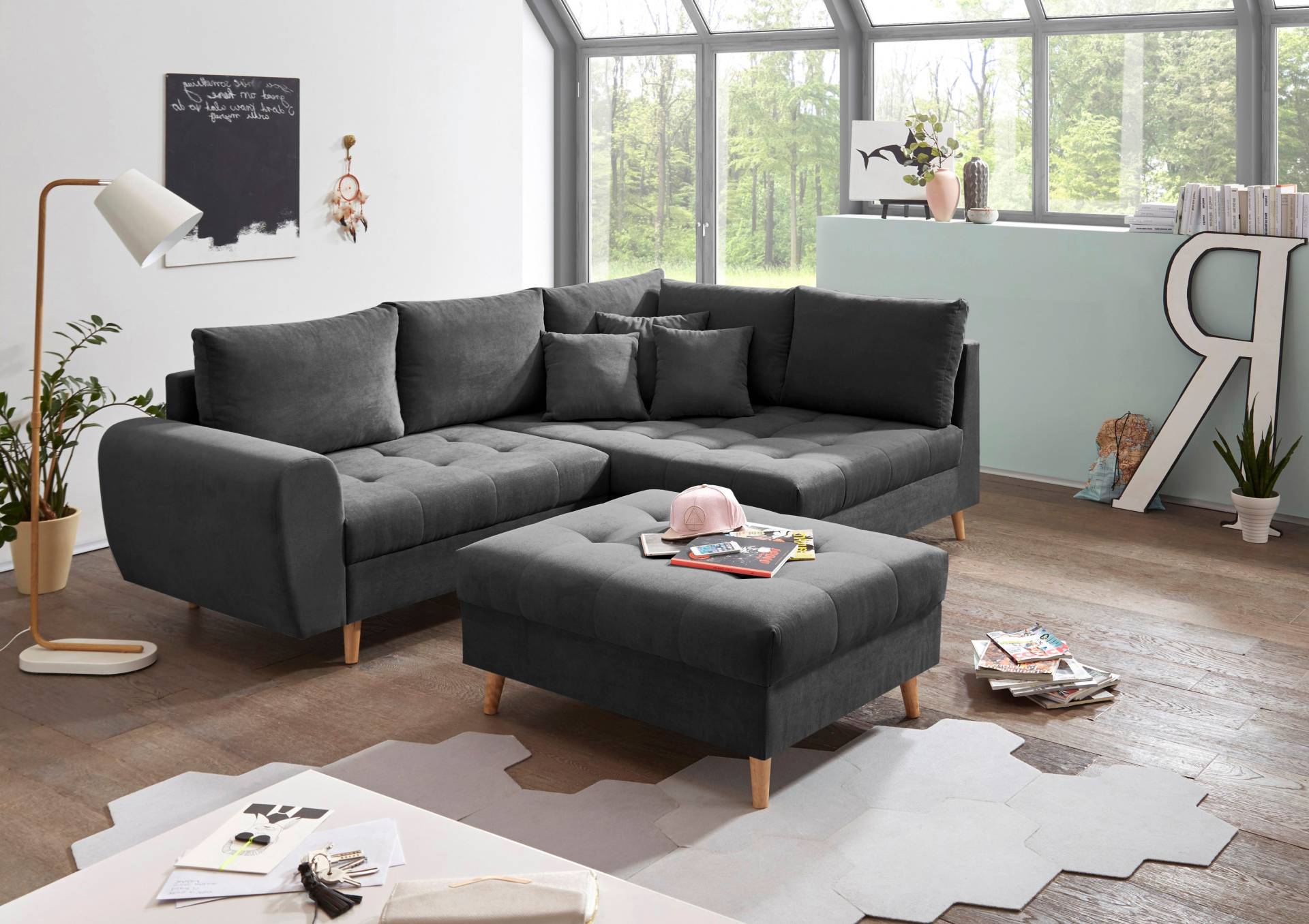 ED EXCITING DESIGN Ecksofa »Alice L-Form«, (Set), mit Hocker, Rückenkissen, Zierkissen, frei im Raum stellbar von ED EXCITING DESIGN