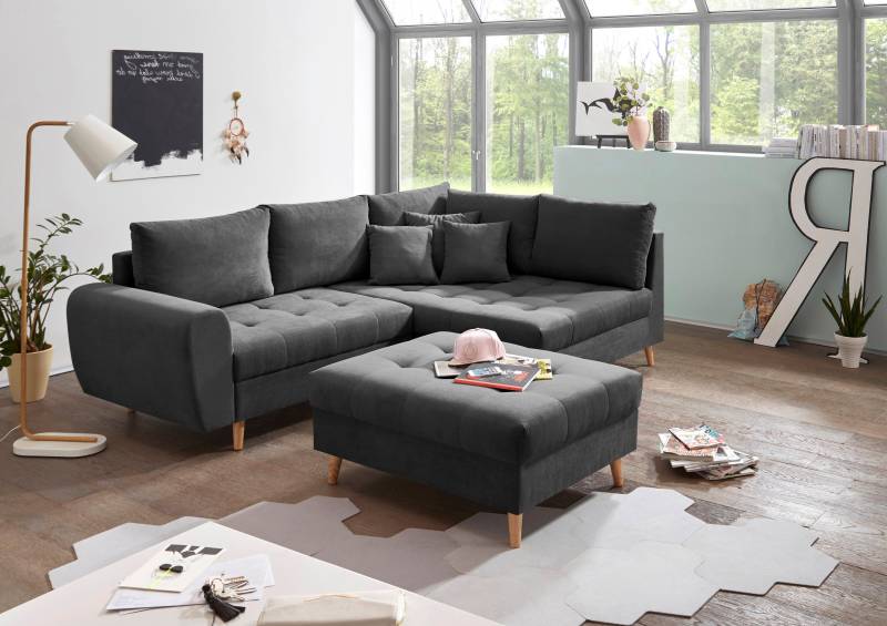 ED EXCITING DESIGN Ecksofa »Alice L-Form«, (Set), mit Hocker, Rückenkissen, Zierkissen, frei im Raum stellbar von ED EXCITING DESIGN