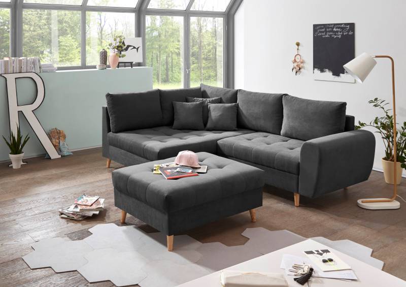 ED EXCITING DESIGN Ecksofa »Alice L-Form«, (Set), mit Hocker, Rückenkissen, Zierkissen, frei im Raum stellbar von ED EXCITING DESIGN