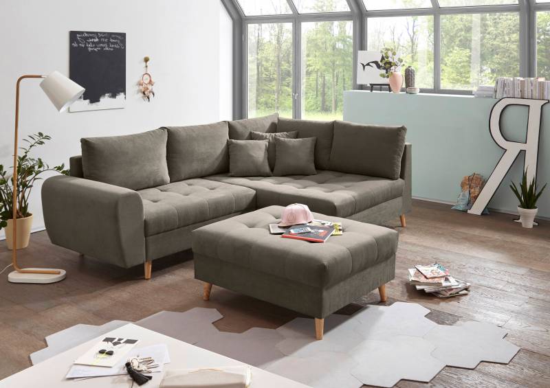 ED EXCITING DESIGN Ecksofa »Alice L-Form«, (Set), mit Hocker, Rückenkissen, Zierkissen, frei im Raum stellbar von ED EXCITING DESIGN