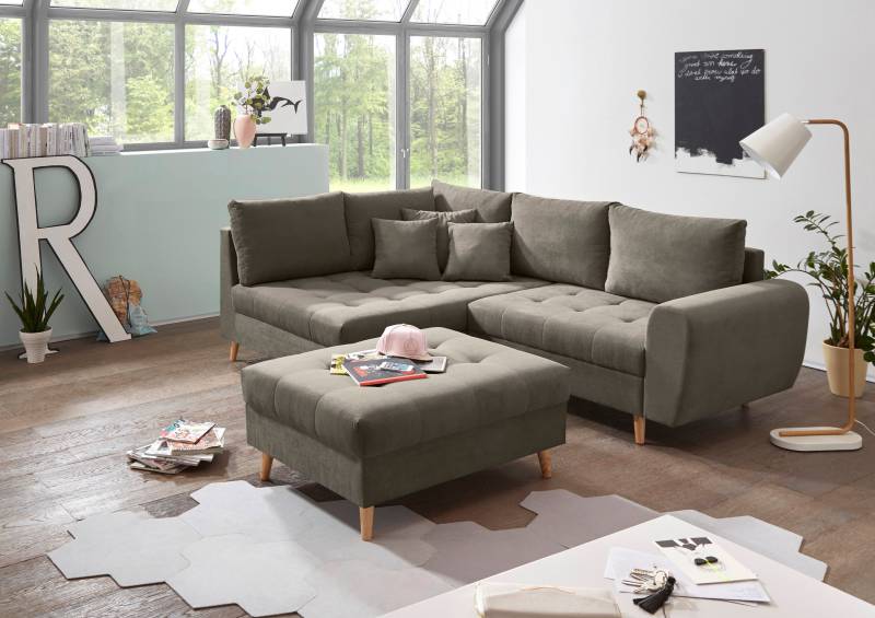ED EXCITING DESIGN Ecksofa »Alice L-Form«, (Set), mit Hocker, Rückenkissen, Zierkissen, frei im Raum stellbar von ED EXCITING DESIGN