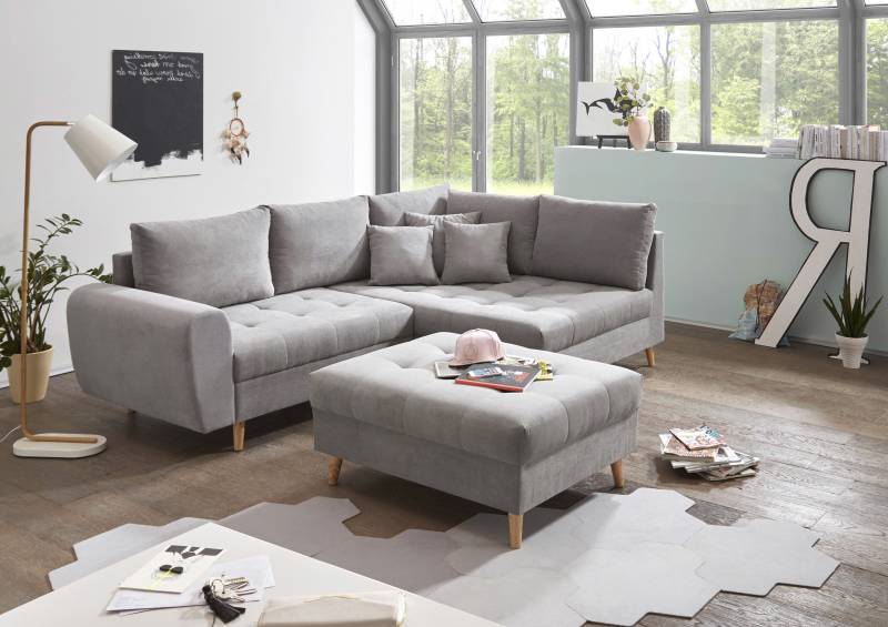ED EXCITING DESIGN Ecksofa »Alice L-Form«, (Set), mit Hocker, Rückenkissen, Zierkissen, frei im Raum stellbar von ED EXCITING DESIGN