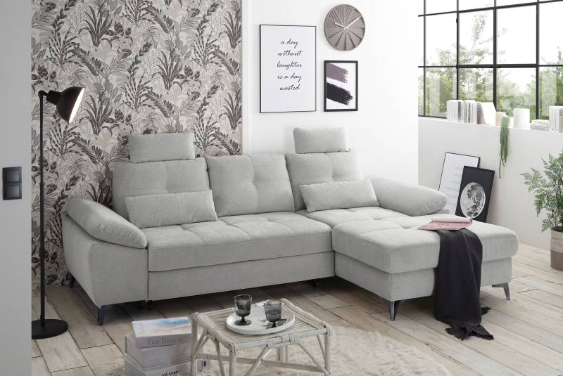 ED EXCITING DESIGN Ecksofa »Auckland L-Form«, mit Bettfunktion, Bettkasten, Armteilverstellung, Kopfstützen von ED EXCITING DESIGN
