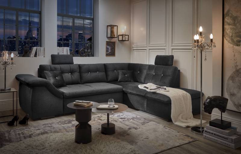 ED EXCITING DESIGN Ecksofa »Bolonia L-Form«, mit Bettkasten, Schlaffunktion und Strassstein von ED EXCITING DESIGN