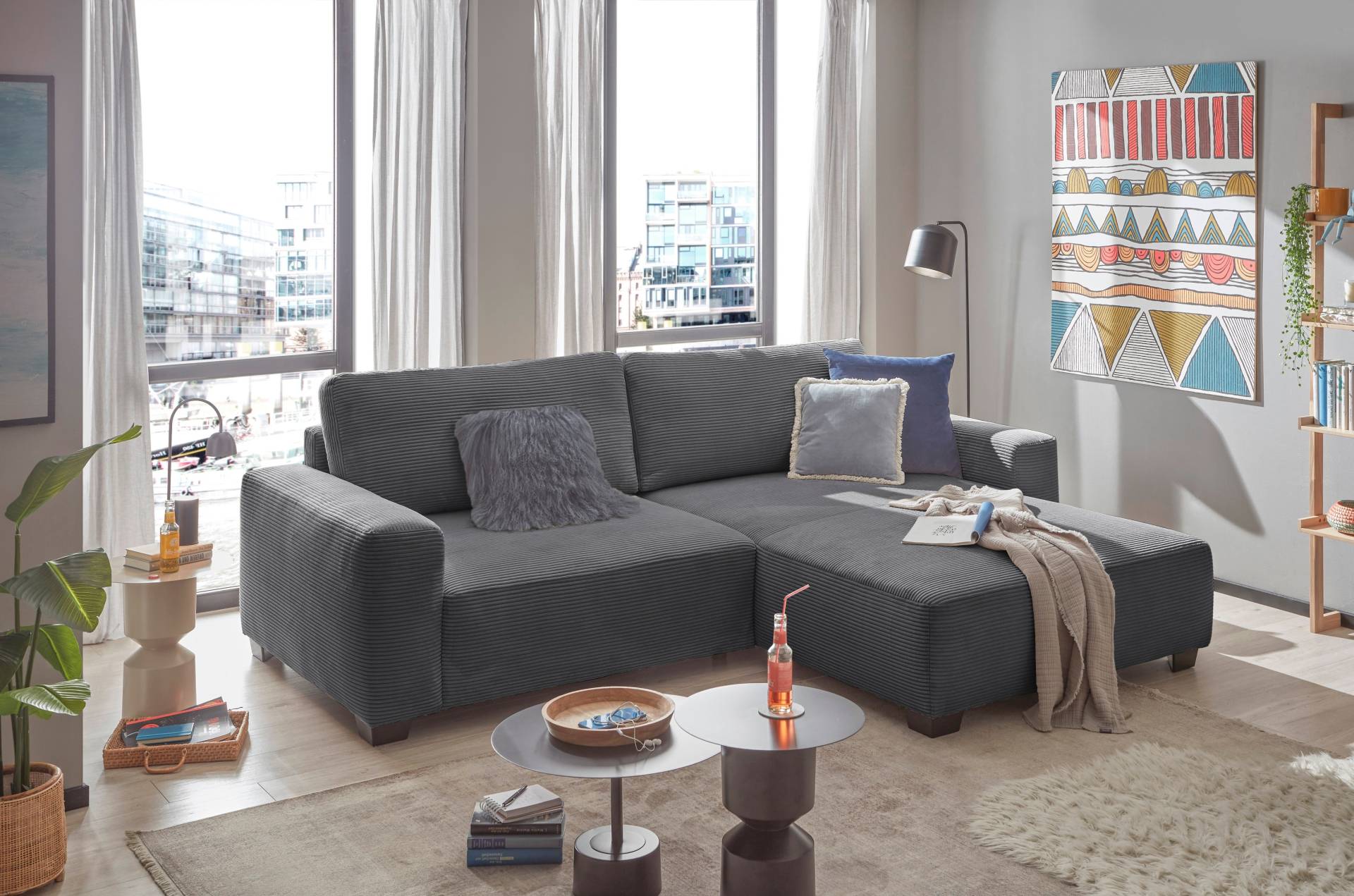 ED EXCITING DESIGN Ecksofa »Elba L-Form«, frei im Raum stellbar, mit 2 Rückenkissen, in Cord von ED EXCITING DESIGN