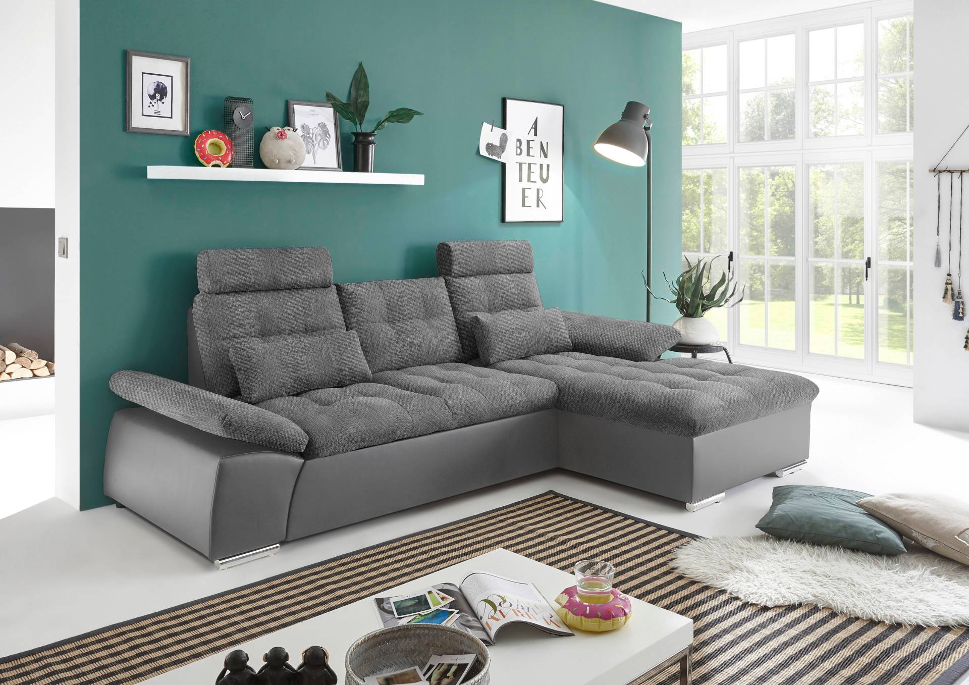 ED EXCITING DESIGN Ecksofa »Jakarta L-Form«, mit Bettfunktion, Kopfstützen, Nierenkissen, Armteilverstellung von ED EXCITING DESIGN