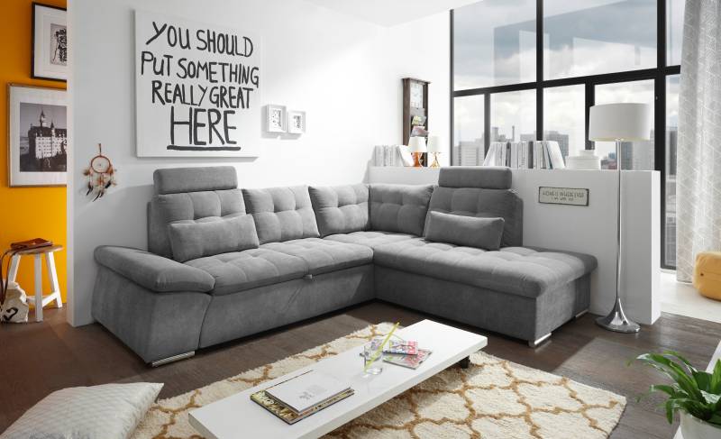 ED EXCITING DESIGN Ecksofa »Nalo L-Form«, mit Bettfunktion, Bettkasten, Kopfstützen, Nierenkissen etc. von ED EXCITING DESIGN