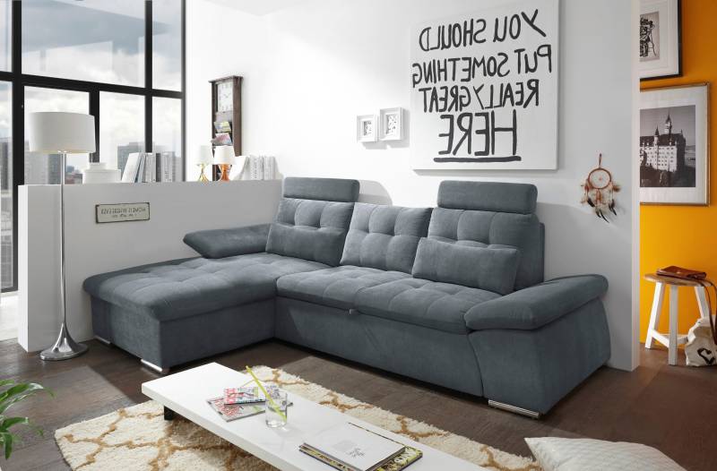 ED EXCITING DESIGN Ecksofa »Nalo L-Form«, mit Bettfunktion, Kopfstützen, Nierenkissen, Armteilverstellung von ED EXCITING DESIGN